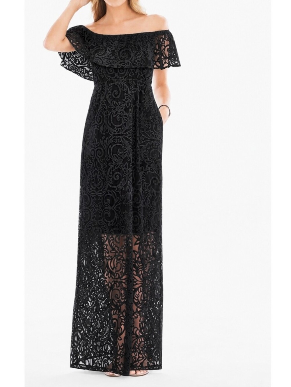 Soma Black Off Shoulder Burnout Flutter Maxi Dress